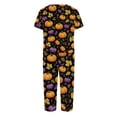 thumbnail image 5 of Women's Halloween Loungewear Set Short Sleeve V Neck Top and Cropped Pants with Pockets Ghost Pumpkin Print Breathable Soft Pajama Set for Home Outdoor Orange 3XL, 5 of 6
