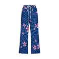 thumbnail image 4 of Nrmvnmi Womens Casual Linen Pants Straight Leg Drawstring Elastic High Waist Loose Floral Prints Comfy Trousers with Pockets Mothers Day Gifts For Her, 4 of 5