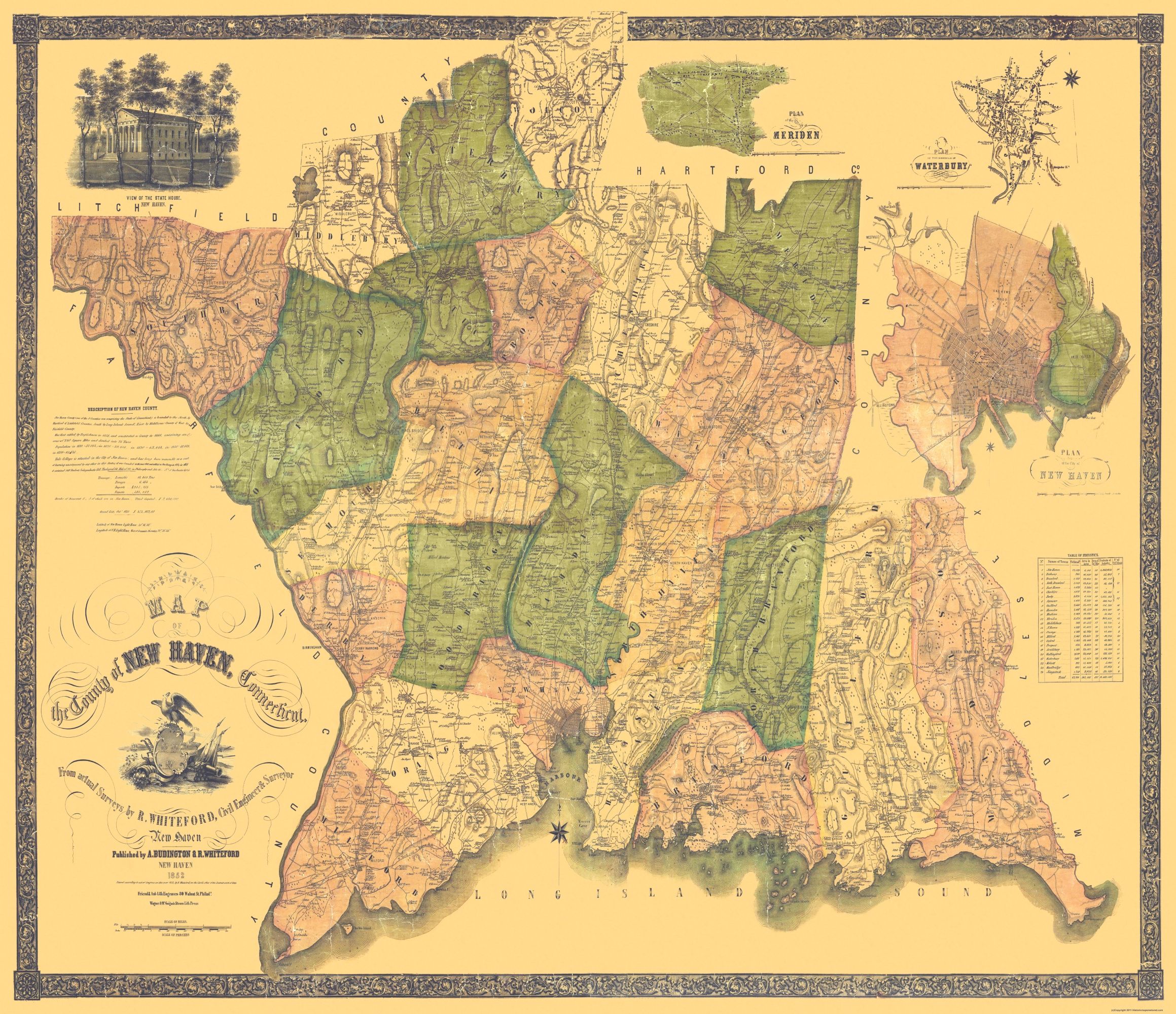 New Haven County Connecticut Whiteford 1852 26.69 x 23 Matte Canvas