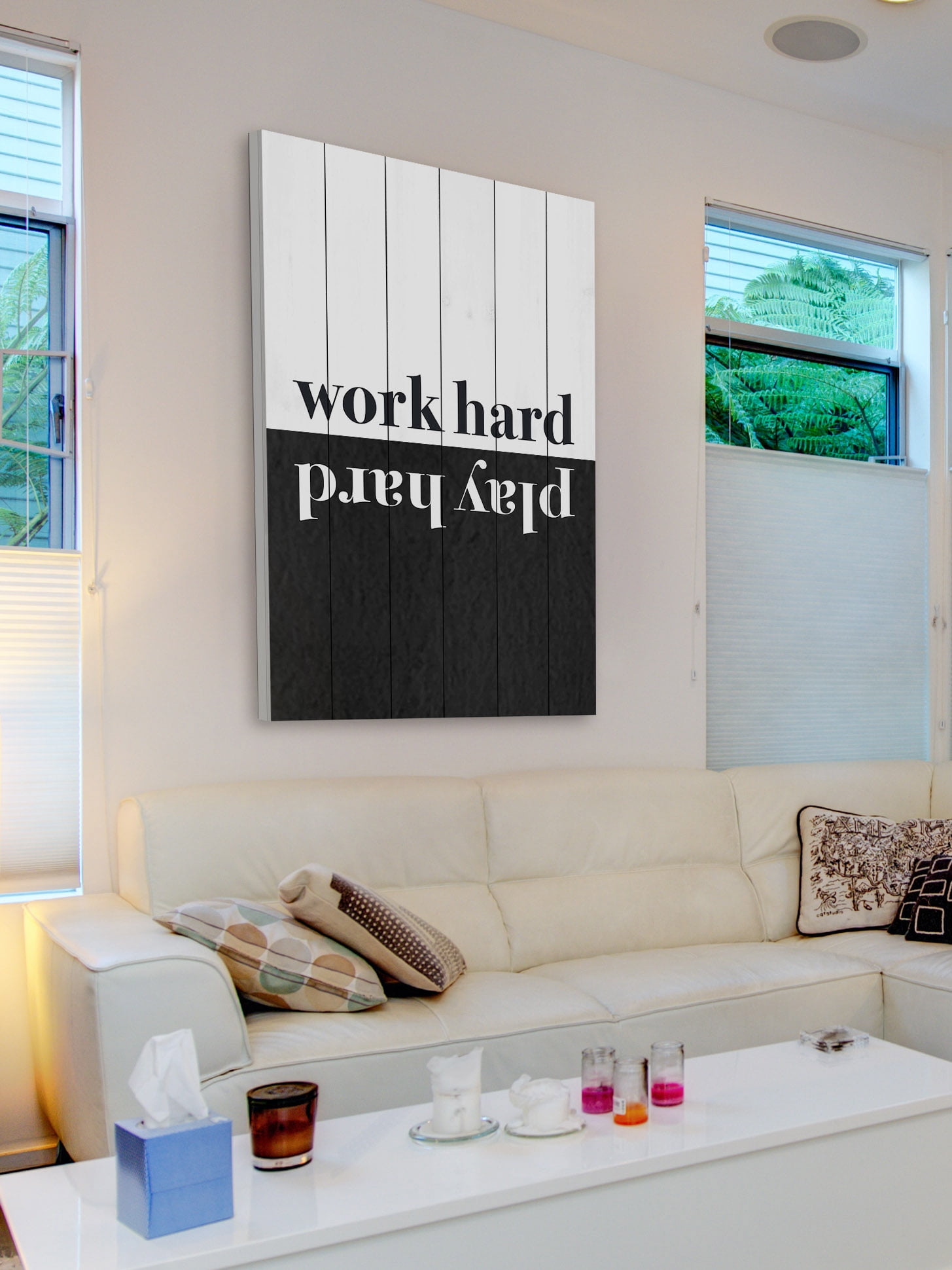 "Work Hard Play Hard" Painting Print on White Wood