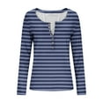 thumbnail image 4 of Yourumao Striped Tops for Women Ribbed Half Button Henley Shirts Stretch Long Sleeve Blouses Classic Going Out T-shirts, 4 of 9