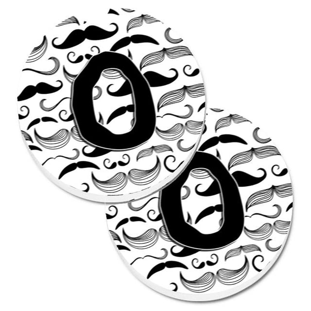 Letter O Moustache Initial Set of 2 Cup Holder Car Coaster
