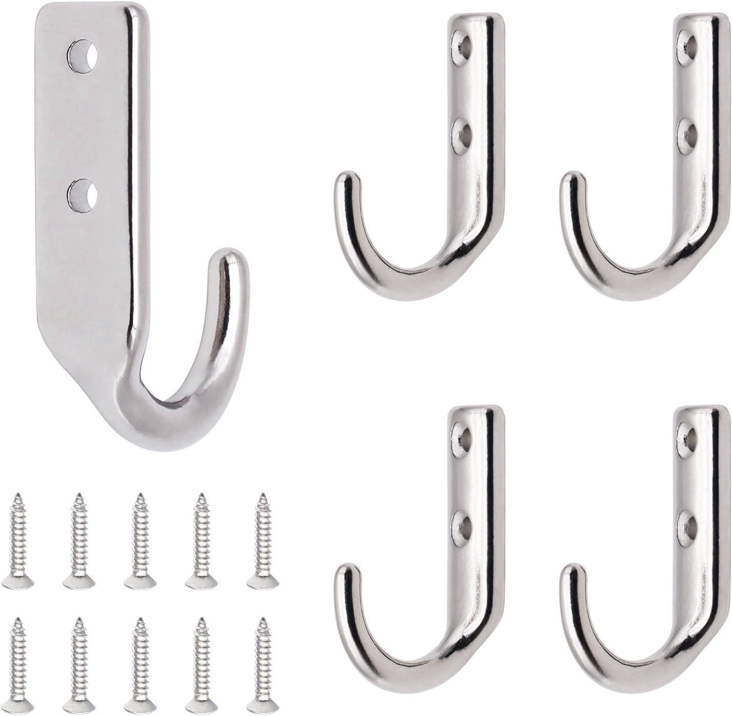 RGHJAR-5PCS 316 Stainless Steel Wall Hooks,Marine Grade Heavy Duty J Type Utility Hangers for Coat Key Boat Garage Storage, Wall-Mounted Stainless Steel Hooks with Screws (Choose 5/8 Packs)