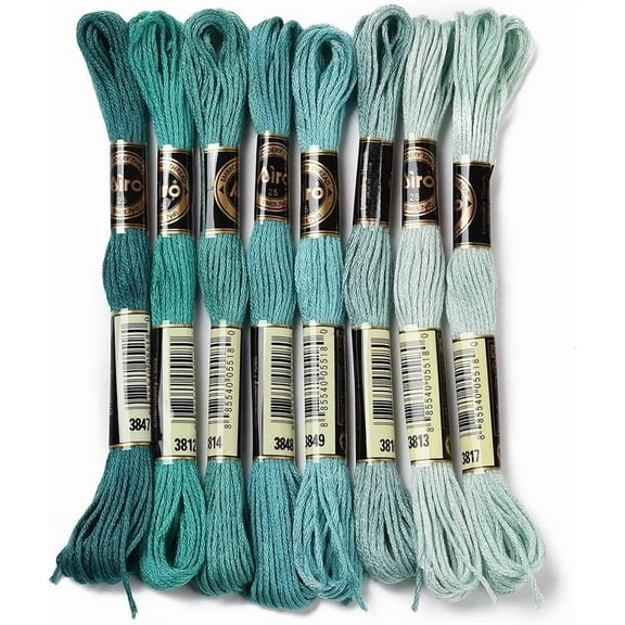 8 Skeins 8 Colors 6-Ply Polyester Embroidery Floss Cross Stitch Threads Gradient Color Light Sea Green 0.5mm about 8.75 Yards(8m)/Skein 8 colors 1 skein/color 8 skeins/set