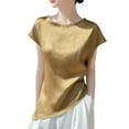 thumbnail image 2 of VgaVtl Womens Tshirts Short Sleeve Summer Juniors Topss Bottoming Regular Everyday Casual Solid Basic Shirts,Gold XL, 2 of 3