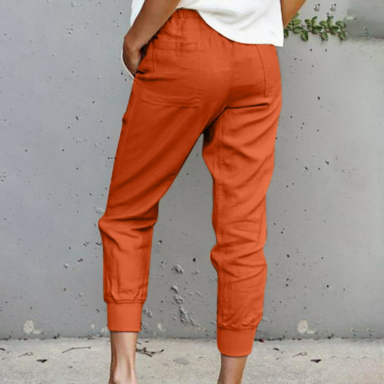 Zpanxa Womens Wide Leg Pants Casual Solid Cotton Linen Pants