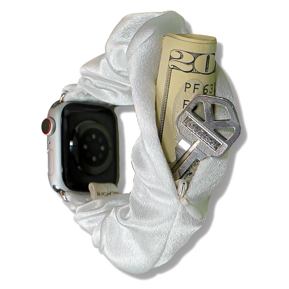 Smunchys Compatible with Apple Watch Band Scrunchie Band with Zipper Pocket Storage 38mm 40mm 41mm 42mm 44mm 45mm Satin White Walmart