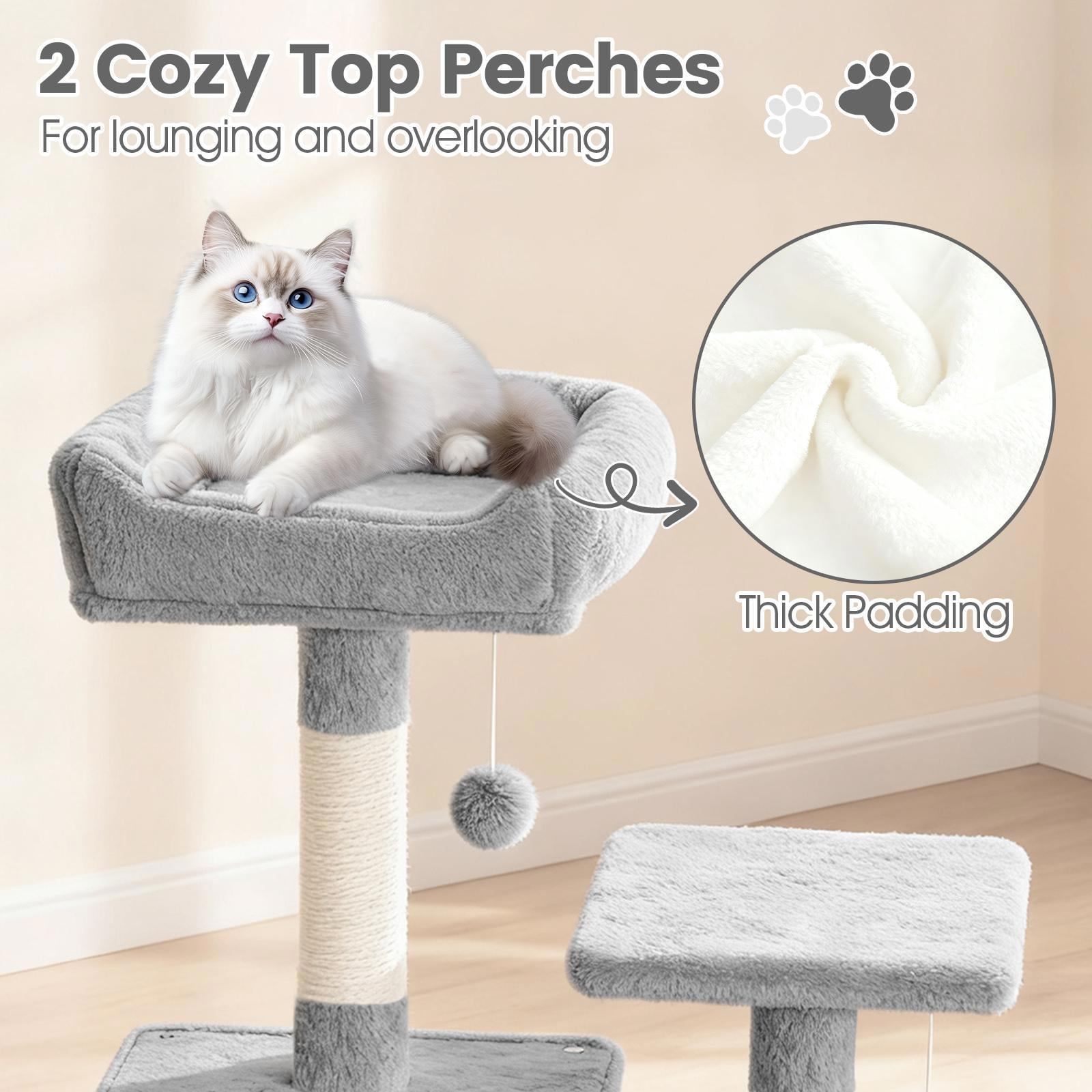 Barara King 66 Inch Tall Multi-Level Cat Tower, Cat Tree with 2 Condos Sisal Scratching Posts, Modern Cat Tower Tree for Indoor Cats, Light Gray