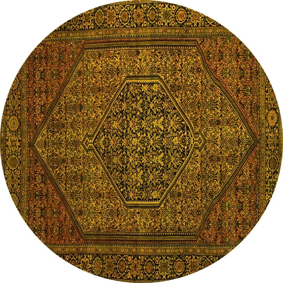 Ahgly Company Machine Washable Indoor Round Persian Yellow Traditional Area Rugs, 6' Round