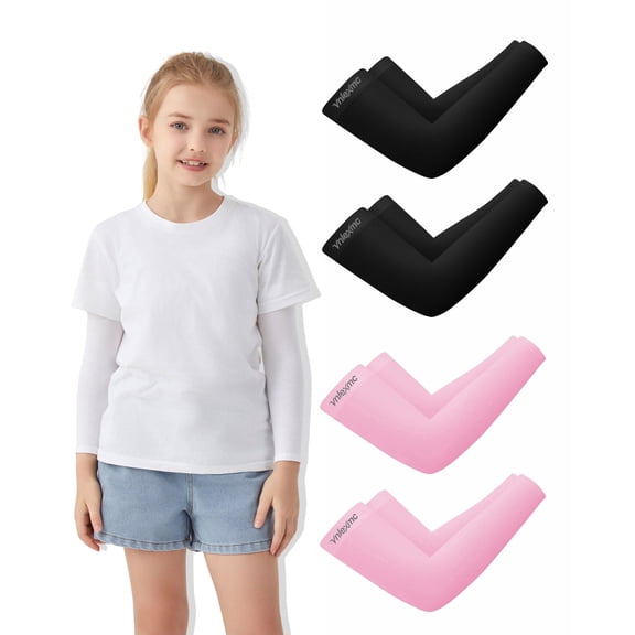VNLEXMC 4 Pairs Arm Sleeves for Kids – Sun Protection Cooling Compression Sleeves for Boys,Girls & Youth,Sports,Gardening