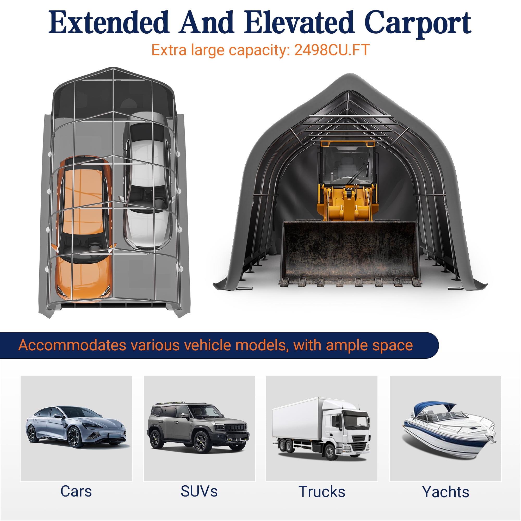 LZBEITEM Carports 13x20 ft Heavy Duty Car Canopy Garage with Removable Doors Galvanized Frame Portable Carport Canopy Outdoor Storage Shelter with All-Season Tarp for Car Boat Truck