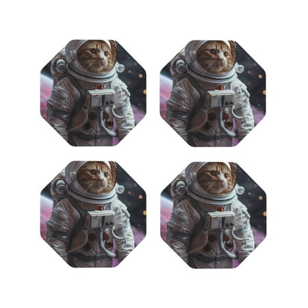 

Tideii Cat Astronaut In Space for Leather Coasters 4 Pieces Anti-fouling and Anti-scalding Decorative Coasters Suitable for Restaurants Kitchens Coffee Shops-Octagon