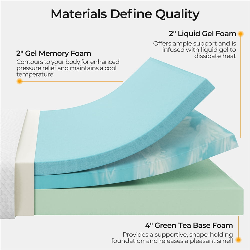 Yaheetech 8 Inch Twin Size Gel Memory Foam Mattress, Medium Firm, Green Tea Infused