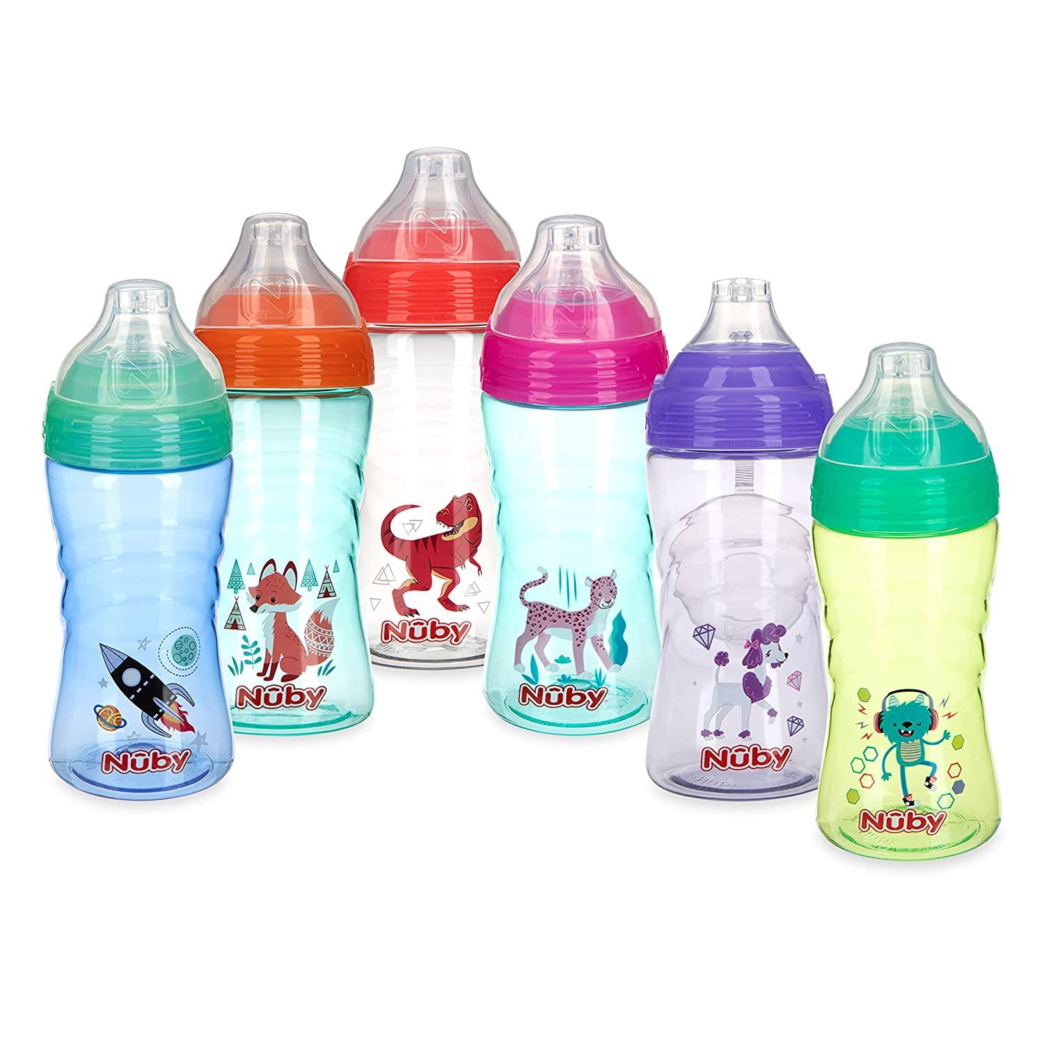 Nuby No Spill Printed Thirsty Kids No-Spill Sip-it Sport Cup with Soft Spout and Lid - 12oz / 360 ml, 12+ Months, 1 Pack, Print May Vary