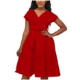 thumbnail image 1 of Pisexur Robe Midi pour Femmes 2024 Manches Courtes Col en V Robe d'Été Mode Unie Robe à Tempérament, 1 of 9
