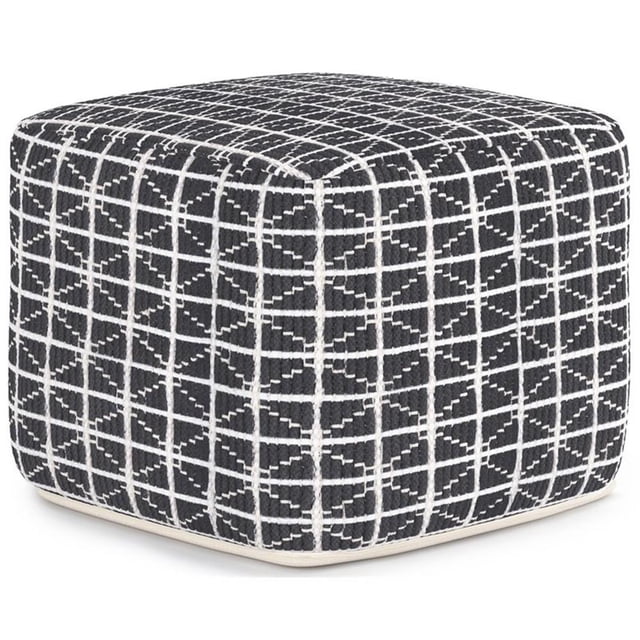 Pemberly Row Boho Square Pouf in Slate Gray and White Handloom Woven Pattern