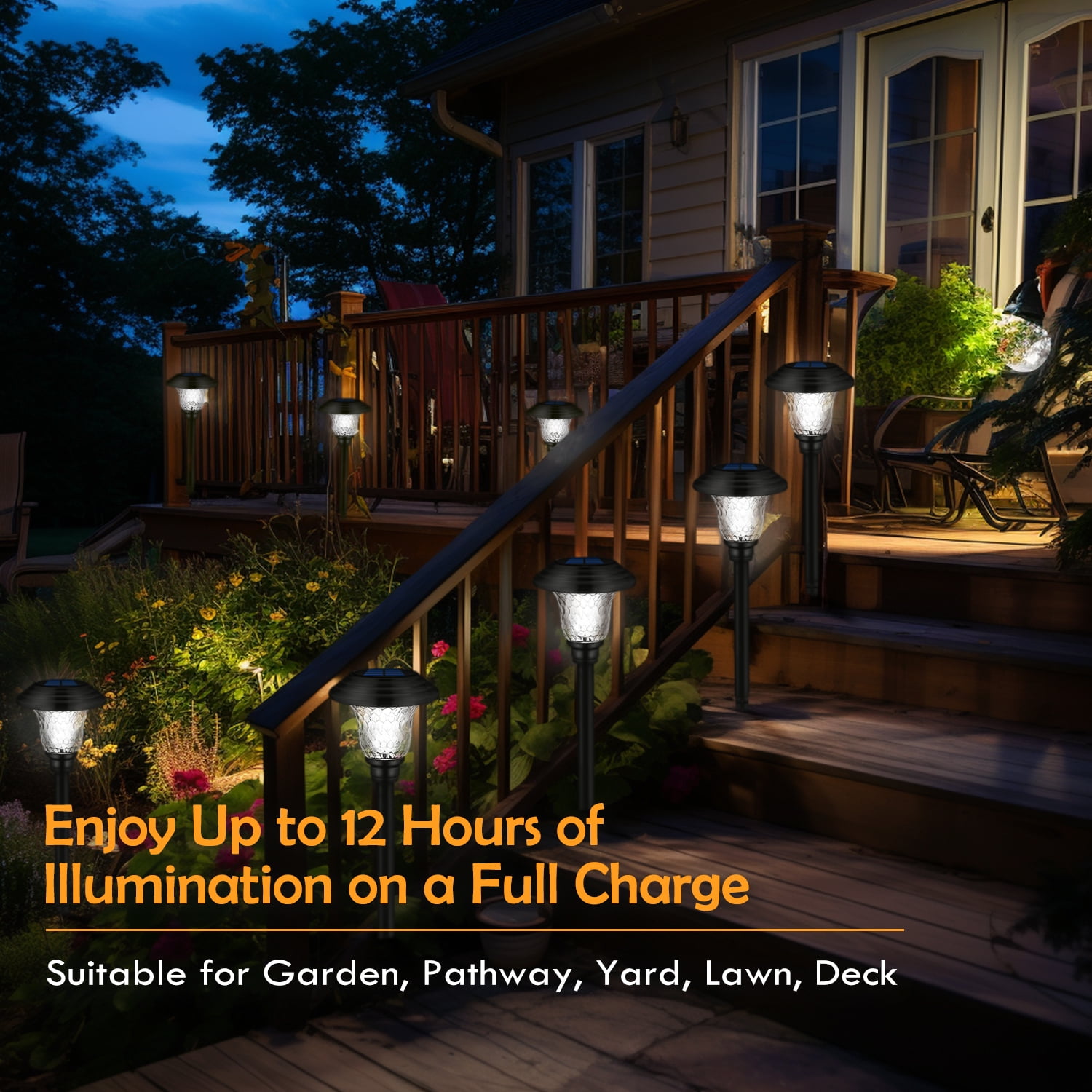 8PK Solar Lawn Lights Outdoor Decorative Solar Garden Yard Lights Waterproof Auto-on/off Solar Landscape Lights for Lawn Patio Yard Garden Walkway