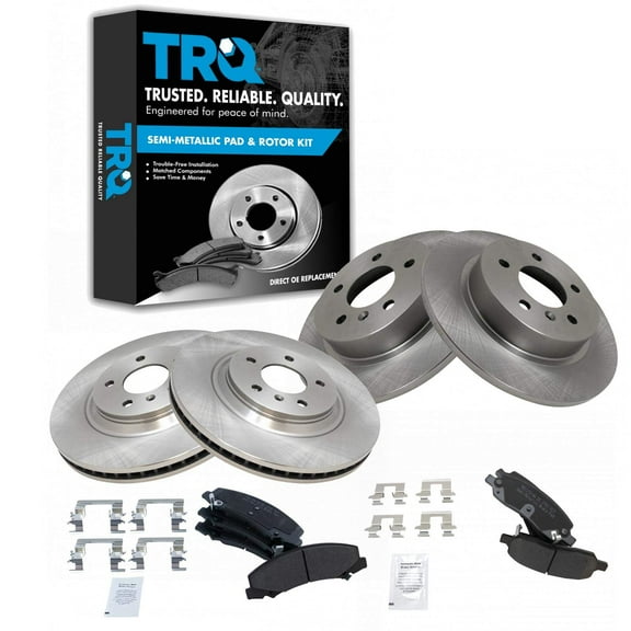 TRQ Front and Rear Brake Pad & Rotor Kit Brake Pads Brake Rotor Semi-Metallic Fits Select 2006-2011 Buick Lucerne Cadillac DTS