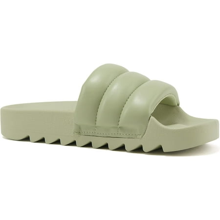 

Soda Shoes Women Flip Flops Basic Plain Slippers Slip On Sandals Slides Casual Peep Toe Footbed Beach Single Plush Between-S Light Green Mint 11