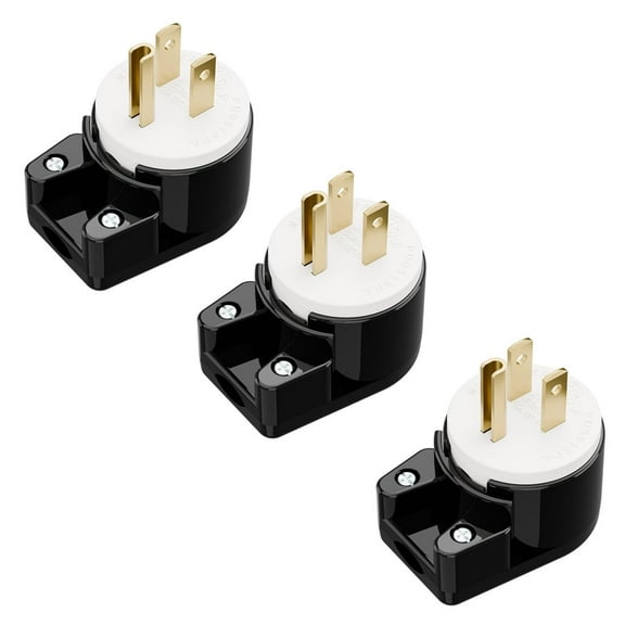 (3xPCS) Right Angle Nema 5-15P 15A 125V AC Plug, [UL CUL] Easy Assembly 90 Degree USA Canada Male DIY Rewirable 12 Directions Adjustable AC Connector