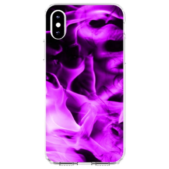DistinctInk Clear Shockproof Hybrid Case for iPhone XS Max (6.5" Screen) - TPU Bumper, Acrylic Back, Tempered Glass Screen Protector - Violet Flame Fire - Printed Image of Fire