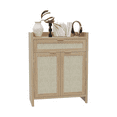 thumbnail image 1 of 32‘’ Wooden Shoe Cabinet with Doors, Drawer & Rattan Front, Adjustable Shelf Storage for Entryway & Living Room, 1 of 3