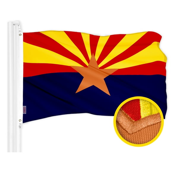 G128 Arizona AZ State Flag | 2x3 Ft | ToughWeave Series Embroidered 300D Polyester | Embroidered Design, Indoor/Outdoor, Brass Grommets