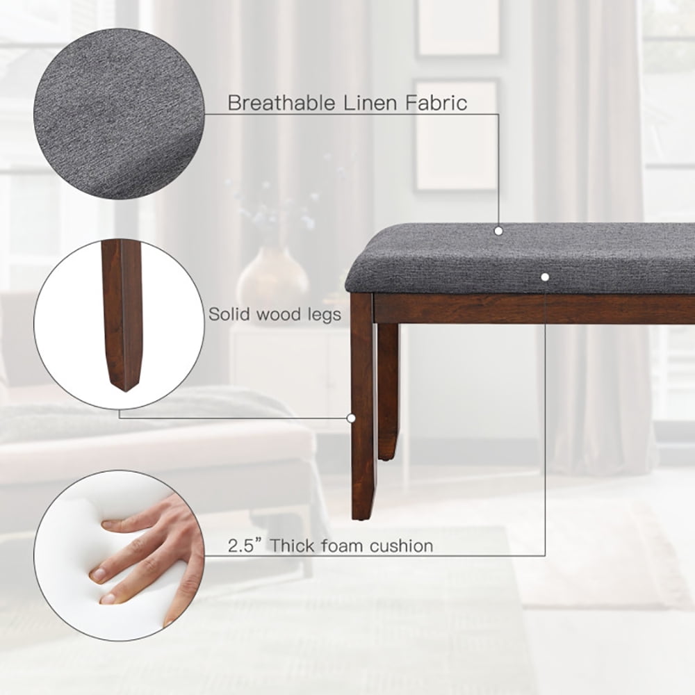 Finihen Upholstered Dining Bench, Entryway Bench, Upholstered Entryway Bench Footstool with Wood Legs Tufted, for Living Room, Bedroom, Entryway, Grey