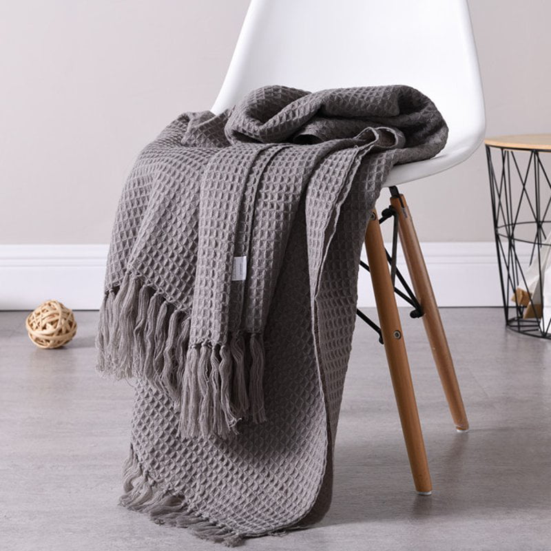 51x67 Soft Knitted Throw Blanket Bed Sofa Couch Decorative Fringe Waffle Pattern 