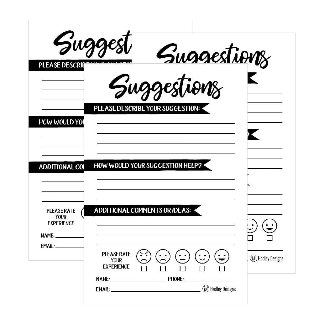 25 4x6 Feedback Comment Suggestion Card Forms For Customer Complaints