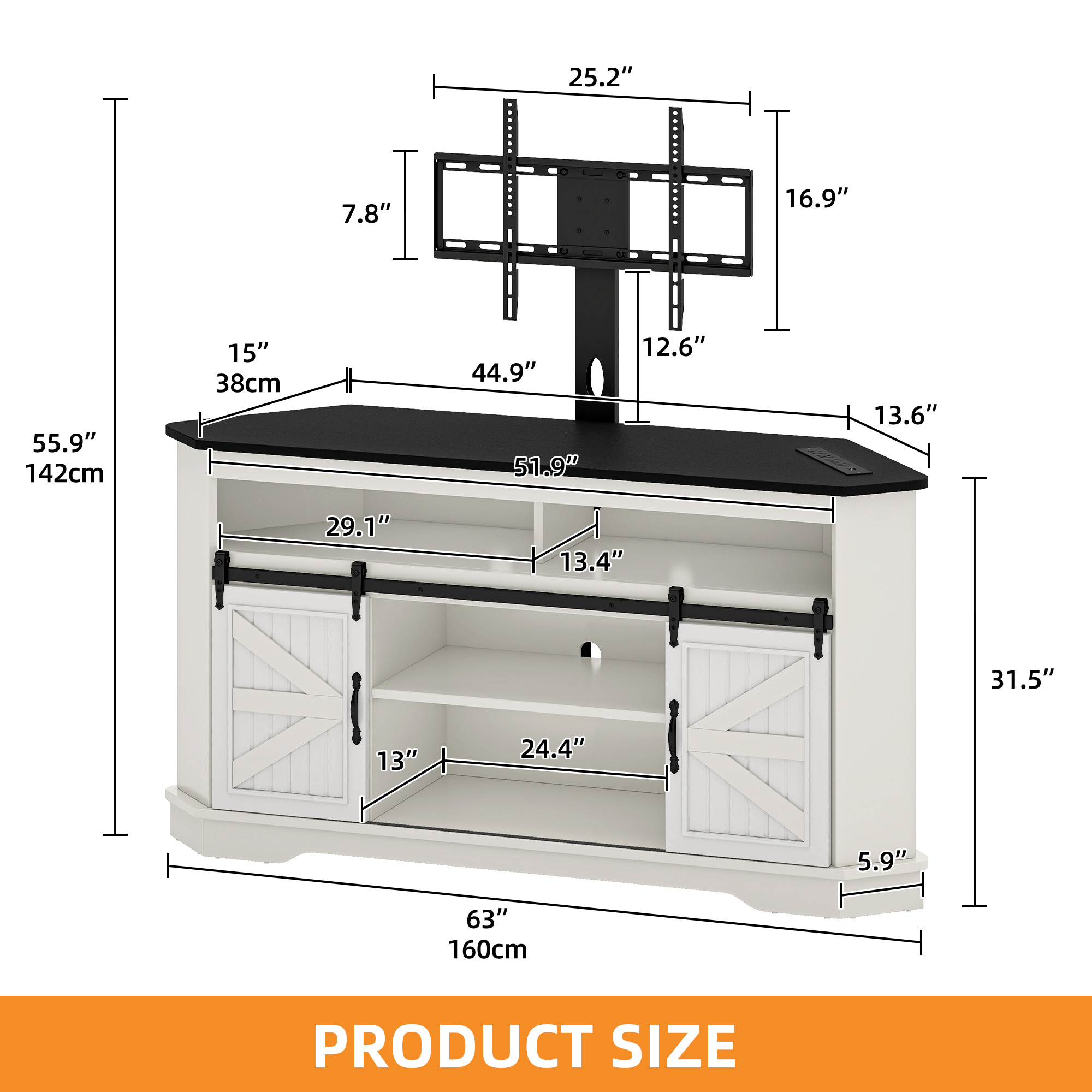 Craftian TV Stand for 70" TV with Mount, Farmhouse Entertainment Center with Power Outlets & Sliding Barn Doors, White