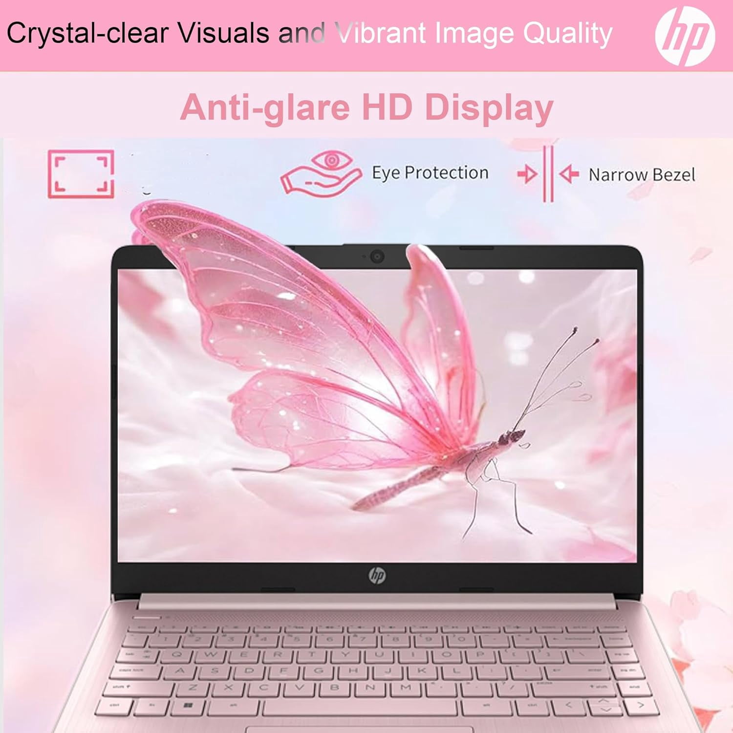 HP Ultralight 14 inch Laptop with Intel 4-Core Processor • with Microsoft 365 and Wireless Earbuds • 8GB RAM • 128GB SSD& 128GB Onboard & 1TB Cloud Storage • HD Display • Pink • Windows 11