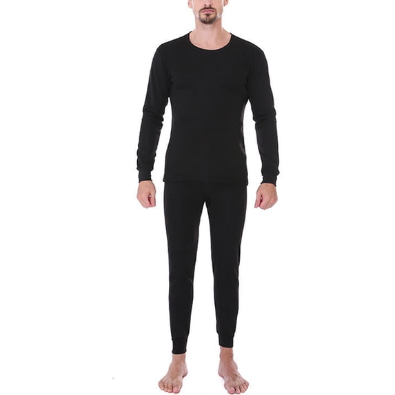 Grianlook Men Long Johns Set 2 Pieces Thermal Underwear Winter Warm Top And Bottom Suits Mens Thick Ultra Soft Sleeve Black L