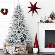 7 Ft Artificial Christmas Trees Flocked Snow White Xmas Tree PE PVC 1080 Tips, 7 foot