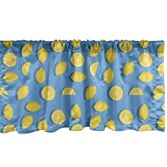 Ambesonne Lemon Valance Pack of 2, Summer Theme Energetic Fruit, 54"X18", Sky Blue and Mustard