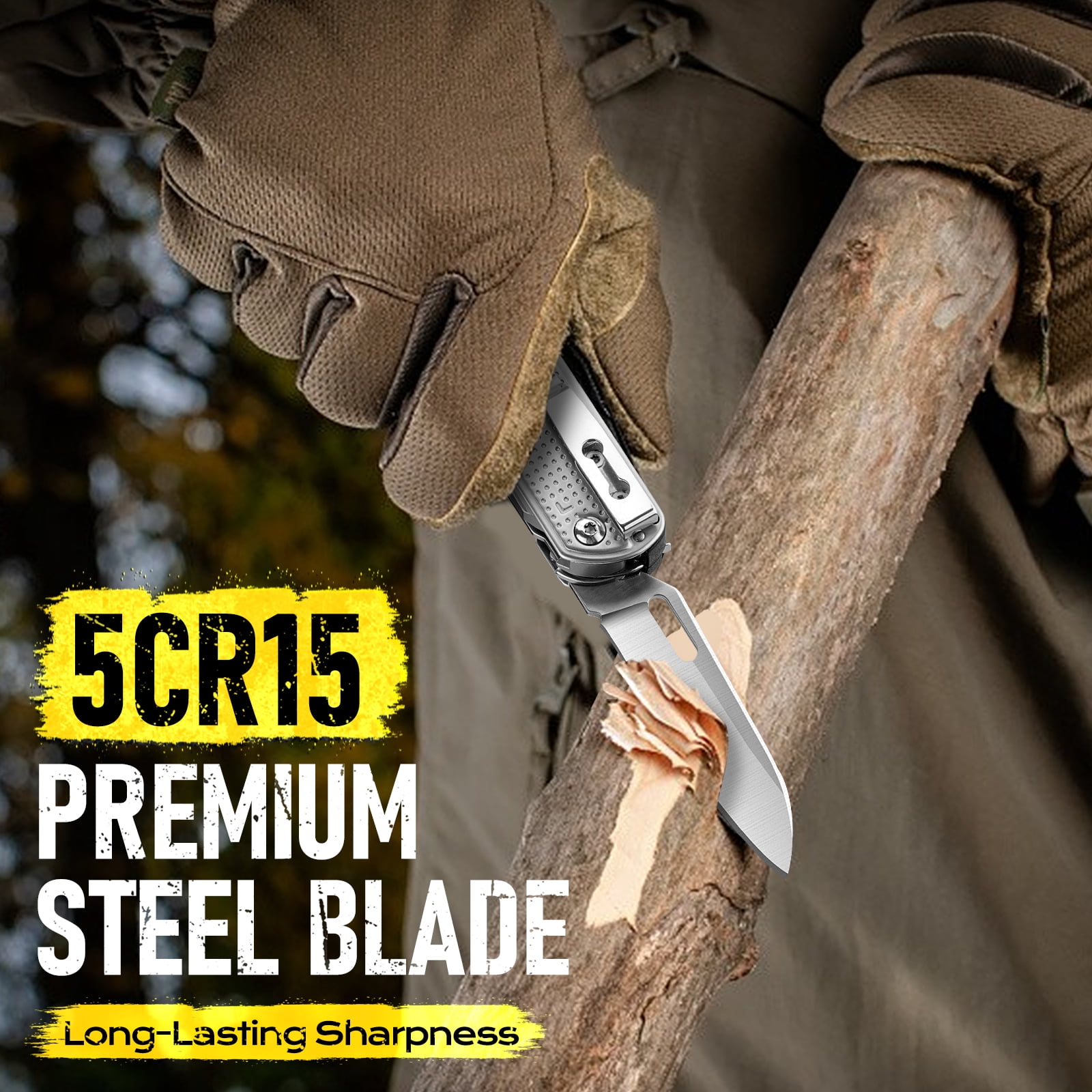 BIBURY Multitool Pocket Knife BI2056, Stainless Steel Multi Tool Knife with Clip, Folding Multitool EDC Knife with Magnetic Locking,Screwdriver,Large Scissors,Glass Breaker for Survival Camping