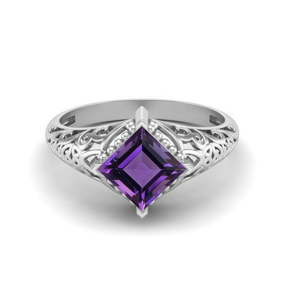 1.30 Ctw Square Amethyst Filigree 925 Sterling Silver Solitaire Valentines Day Gifts Ring