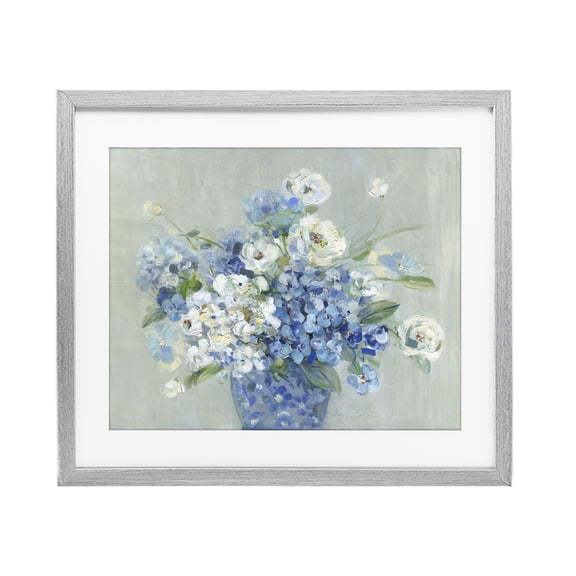 Stupell Industries Transitional Serene Blue And White Bouquet Gray Framed Print Under Glass, 21 x 17, by Sally Swatland