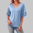thumbnail image 2 of Camiseta elegante de mujer con cuello en V y mangas con volantes: ropa informal de verano, tejido transpirable, fácil de cuidar, 2 of 6