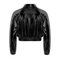 thumbnail image 6 of TiaoBug Kids Shiny Metallic Bomber Jacket Boys Girls Motorcycle Baseball Long Sleeve Zip Up Coats Black 14, 6 of 7