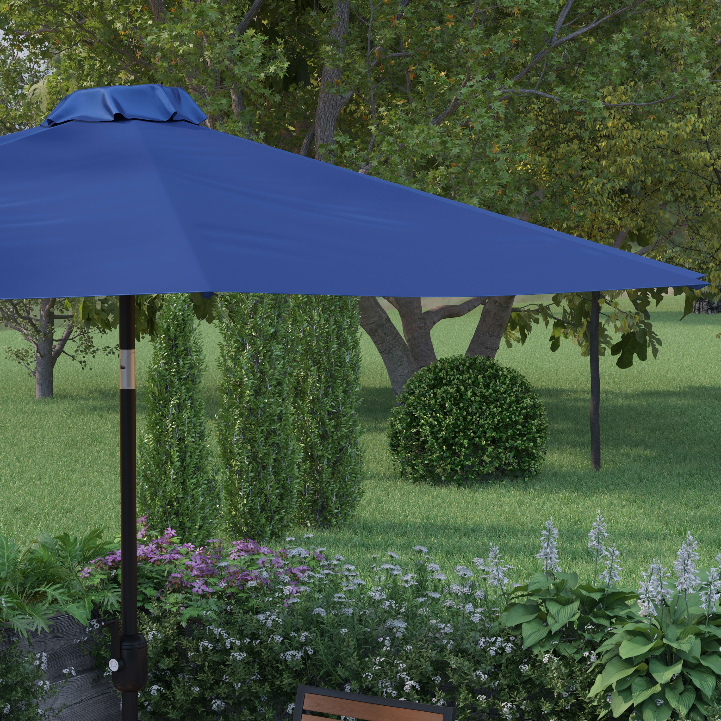 Merrick Lane Navy 9' Round UV Resistant Outdoor Patio Umbrella With Height Lever And 33° Push Button Tilt