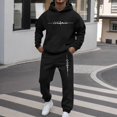 thumbnail image 5 of Men's Casual Personalized Printed Long-sleeved Hooded Sweatshirt and Sweatpants Two-piece Set, Fleece-Lined for Winter Sports and Casual Activities,Black,L, 5 of 5