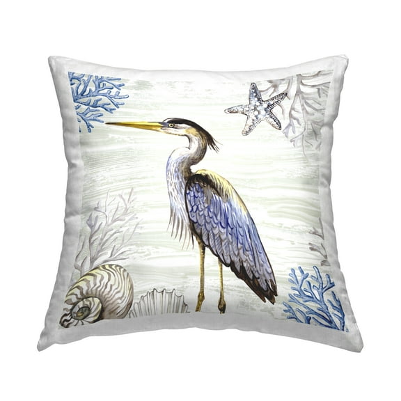 Stupell Industries Beach Bird Heron & Coral Decorative Printed Throw Pillow Design by Elena Vladykina.