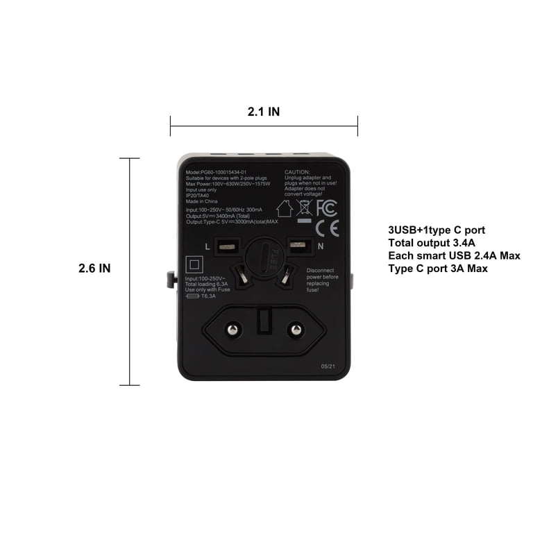 Protege International Travel Power Adapter with USB-C photo 3