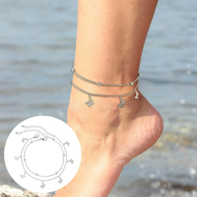 jewelry for women Small Butterfly Tassel Double Layer Anklet For