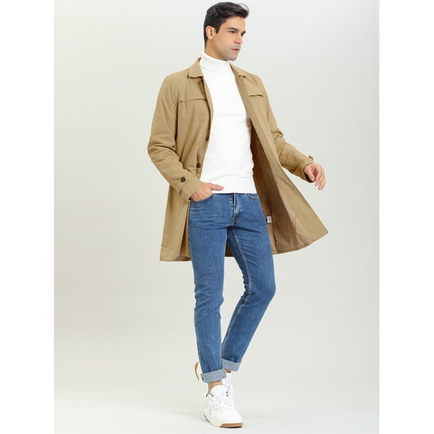 Gabardina para hombre Chaqueta con botones de un solo pecho Abrigo largo Caqui XXL Lars Amadeus Chaqueta