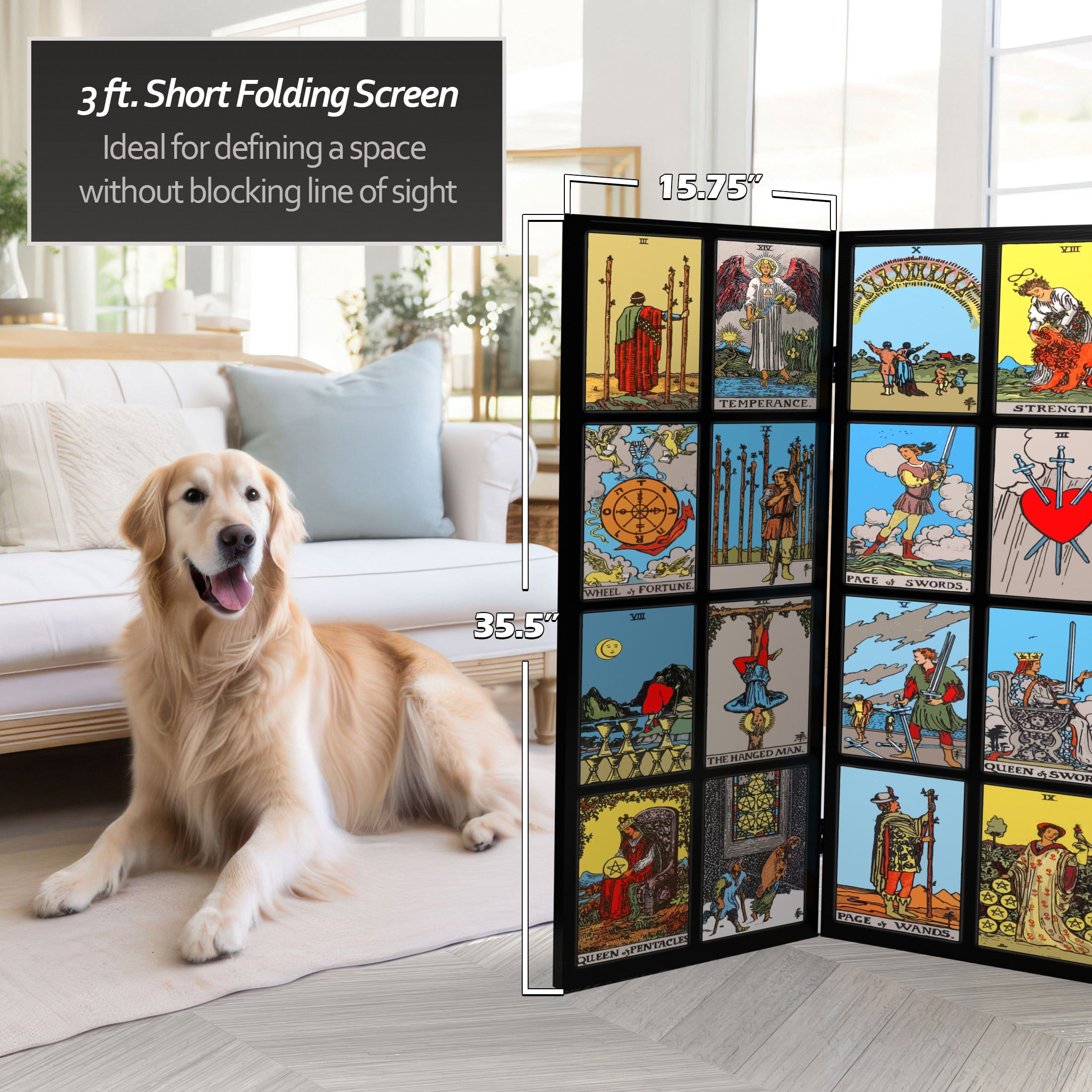 3 ft. Short Double Sided Rider-Waite Tarot Canvas Folding Screen