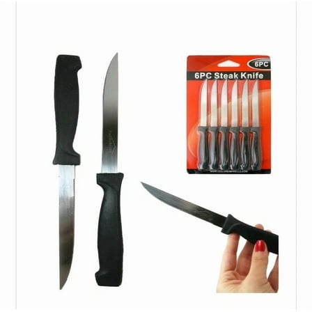 6 Piece Steak Knives Knife Set Kitchen Utensil Home Slice Cutlery Serrated Black