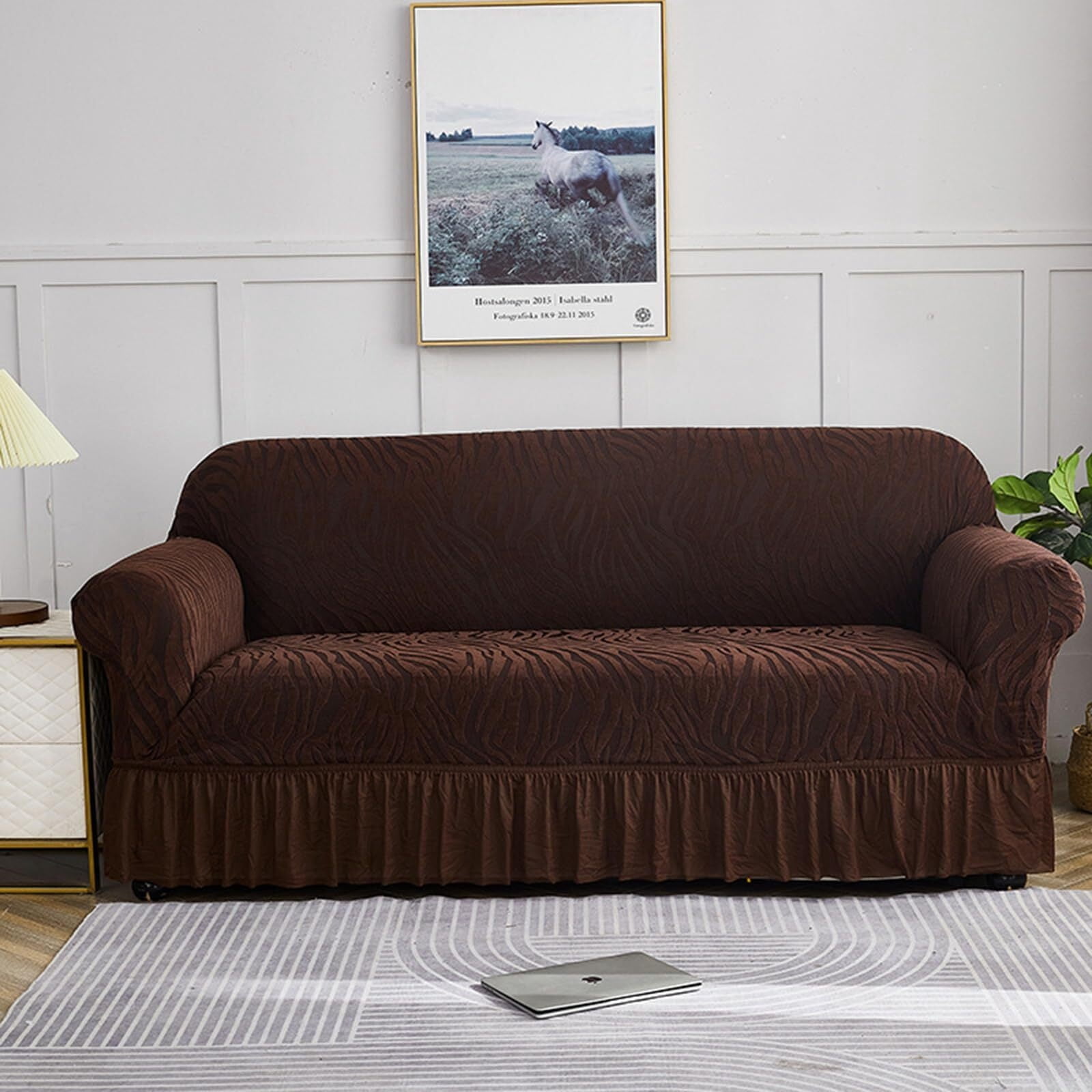 BH-JJSMGS 1 Piece Polyester Couch Cover Universal High Stretch Durable Sofa Cover Machine Washable Furniture Protector with Skirt for Living Room