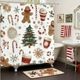 thumbnail image 2 of Merry Christmas Gingerbread Shower Curtain, Xmas Tree Candy Cane Snowflake Winter Holiday Bathroom Curtains Waterproof Fabric Bath Curtain 66x72 Inch with 12 Hooks, 2 of 8